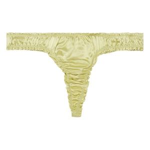 SIGNE LILA SATIN RUCHED THONG PALE GREEN SMALL NWOT